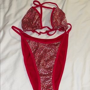 Modified bikini red w silver stars size S/XS